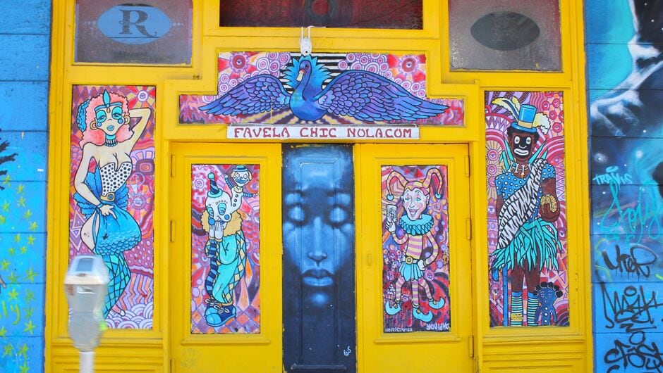A music venue is painted colorfully in New Orleans.