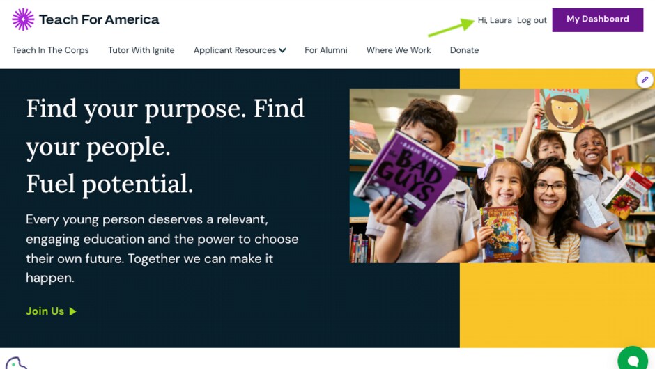 A screenshot of tfa.org showing how to update your profile.