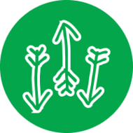 Illustration of three arrows -- two point down, and one points up.