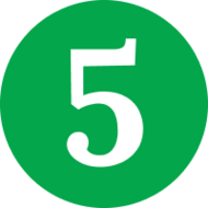 A green circle displaying the number five.