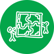Illustration of two people building a big puzzle together