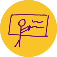 Illustration of a stick figure writing on a white board.